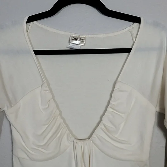 Y2K Fredericks Of Hollywood Babydoll Long Sleeve Top Size S White VNeck Fitted - Picture 2 of 12